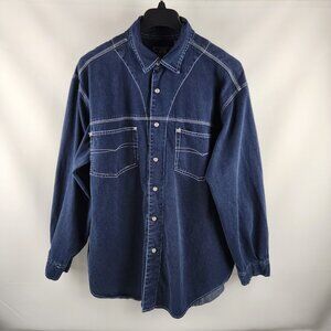 Route 66 Shirt Mens XL Blue Vintage Jean Pearl Snap Button Up